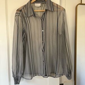 Vintage Sheer Striped Button-Up Blouse